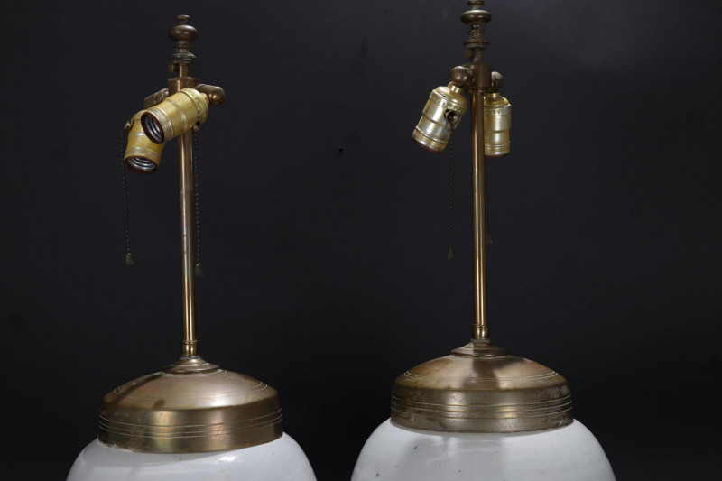 Two 19C Delft Tobacco Jar Lamps "Cuba", "Spaanse"