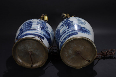 Two 19C Delft Tobacco Jar Lamps "Cuba", "Spaanse"