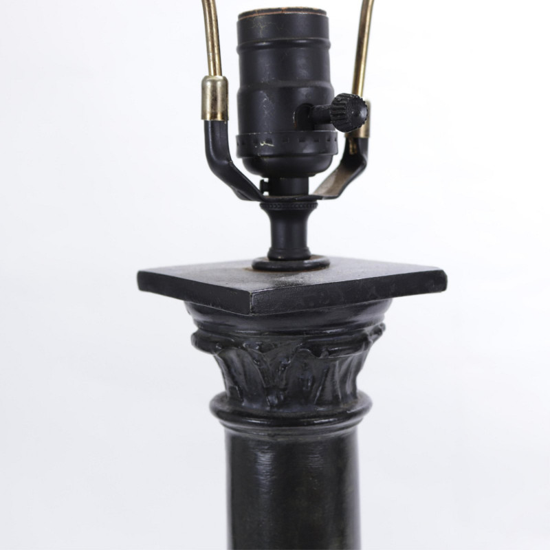 Pair Carved Faux Painted Wooden Column Lamps