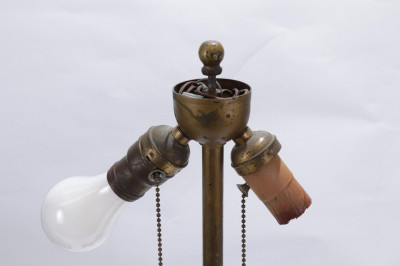 Polychromed White Metal Slag Glass Lamp, Handel