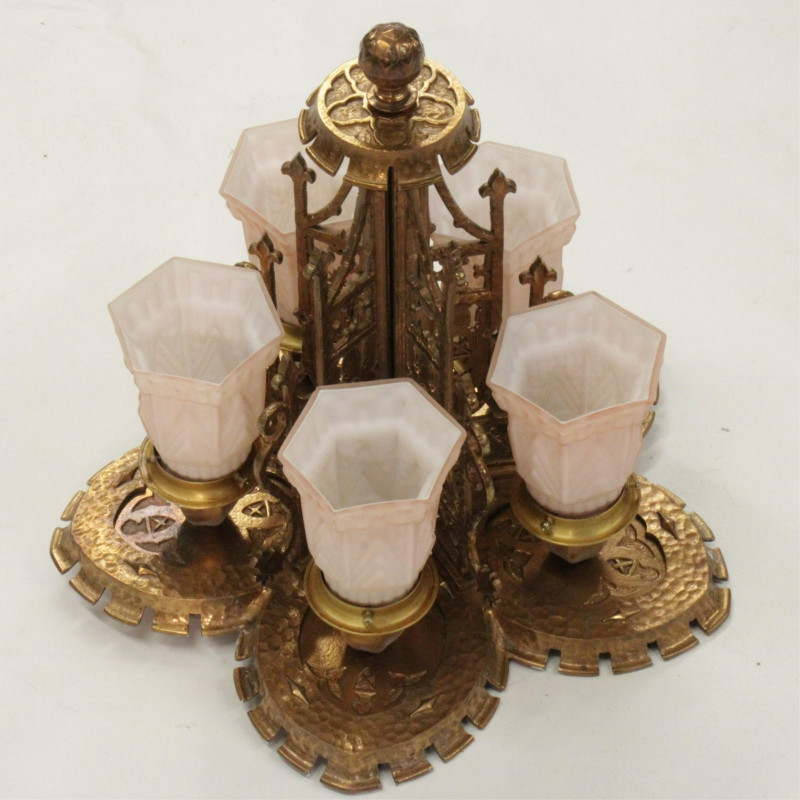 Neo Gothic Style Bronze Five Light Ceiling Fixture