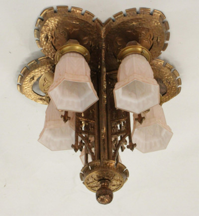 Image for Lot Neo Gothic Style Bronze Five Light Ceiling Fixture