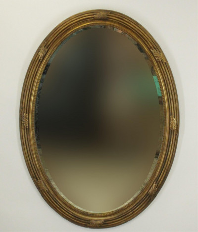 Image for Lot Victorian Oval Oak Carved Gilt Wood Mirror