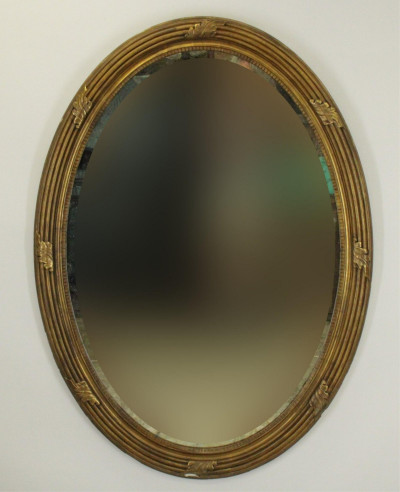Image for Lot Victorian Oval Oak Carved Gilt Wood Mirror