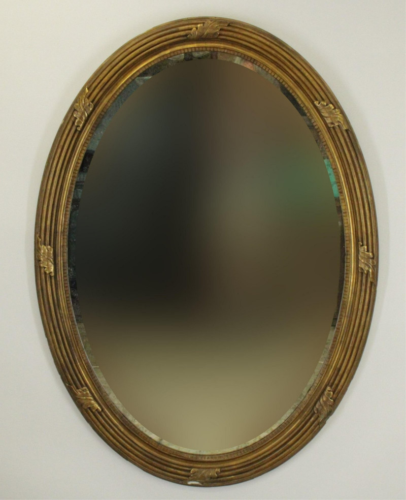 Victorian Oval Oak Carved Gilt Wood Mirror