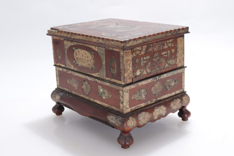Colonial Style Scagliola Inlaid Mahogany Chest