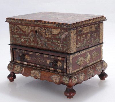 Colonial Style Scagliola Inlaid Mahogany Chest