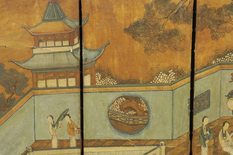 Chinese Paint Decorated 4 Panel Screen