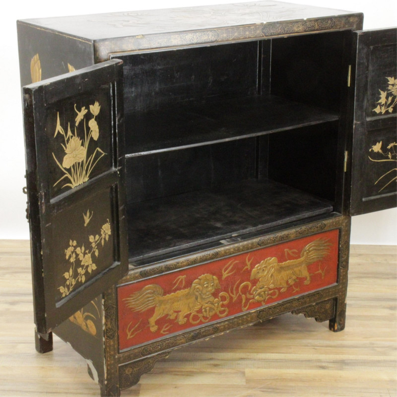 Chinese Gilt Black Scarlet Lacquer Cabinet