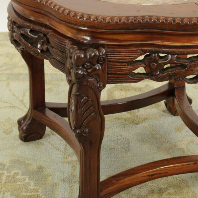 Chinese Carved Hardwood /Marble Top Table