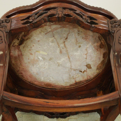 Chinese Carved Hardwood /Marble Top Table