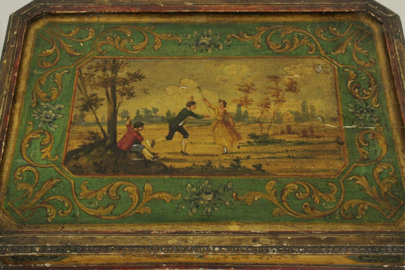 Continental Faux Painted Wood Country Scene Table