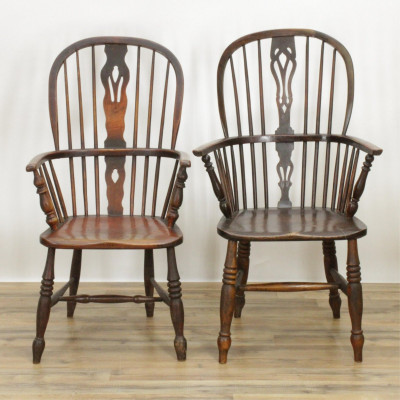 Image for Lot Pair English Elm Windsor Armchairs, 19th C.