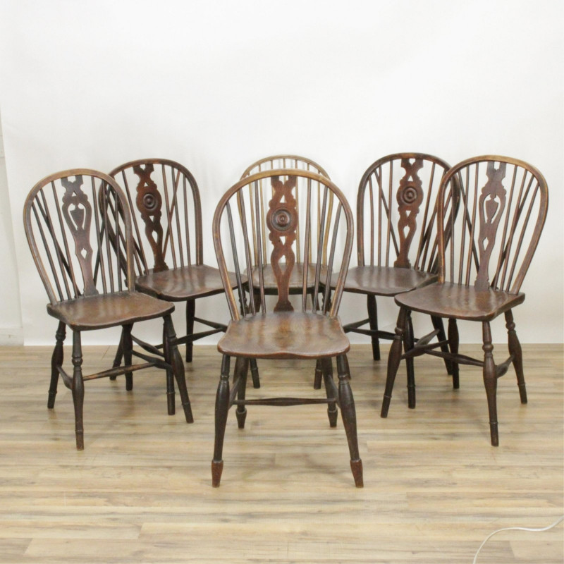 Matched Set of 6 Windsor Ash Side Chairs, 19th C.