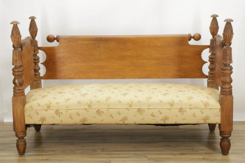 19th C. Carved Pineapple Feather Bell Birthing Bed