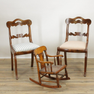 Image for Lot Pair Classical Mahogany Chairs & Child's Rocker