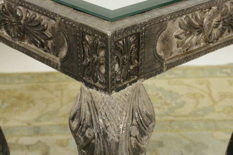 Pr. Rococo Style Metal/Glass Veneered Tables