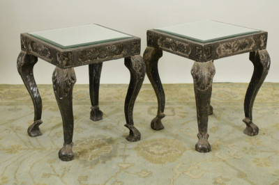 Image for Lot Pr. Rococo Style Metal/Glass Veneered Tables