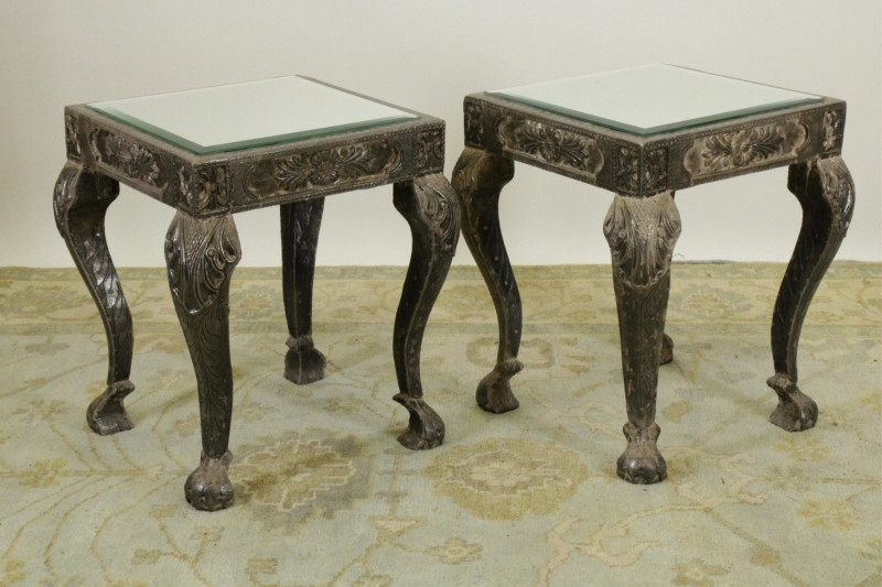 Pr. Rococo Style Metal/Glass Veneered Tables