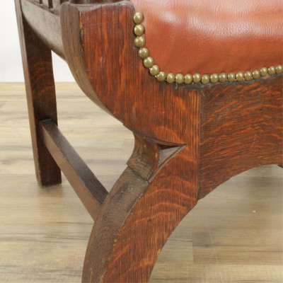Oak Mission Style Leather Seat Armchair