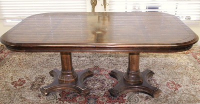 Image for Lot Burled Pattern Double Pedestal Dining Table