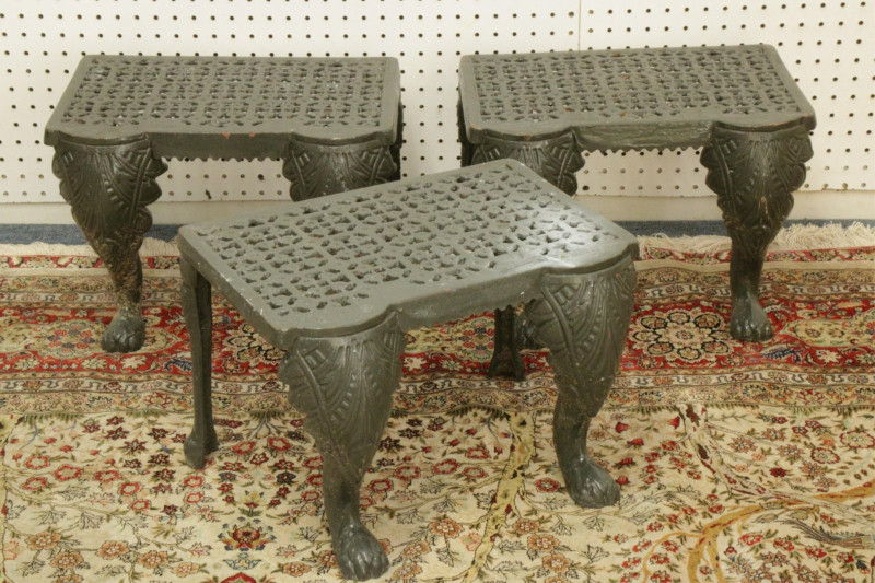 3 Victorian Style Green Painted Cast Iron Benches