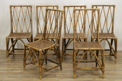 6 Vintage Bamboo Dining Chairs and Chaise