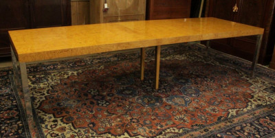 Milo Baughman Style Wood and Chrome Dining Table