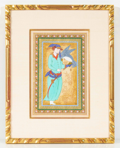 Mughal-Style Miniature Painting of a Falconer