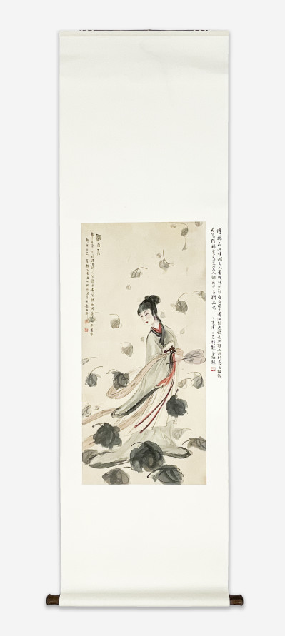 Image for Lot After Fu Baoshi - Chinese Scroll depicting Woman and Gray Flowers