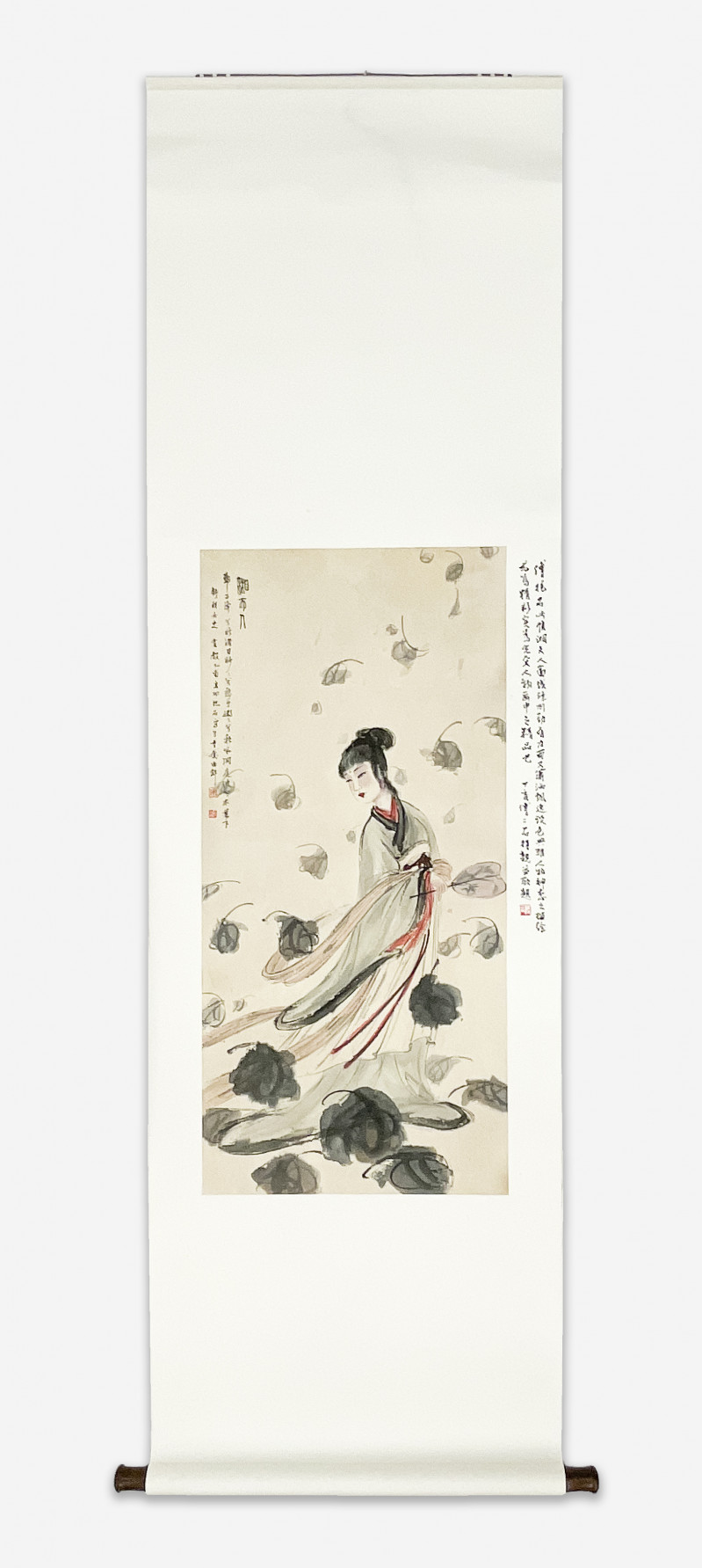 After Fu Baoshi - Chinese Scroll depicting Woman and Gray Flowers