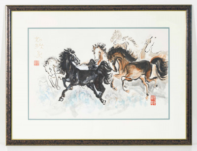 Chinese School - Chinese Painting, Ink on Paper, Horses