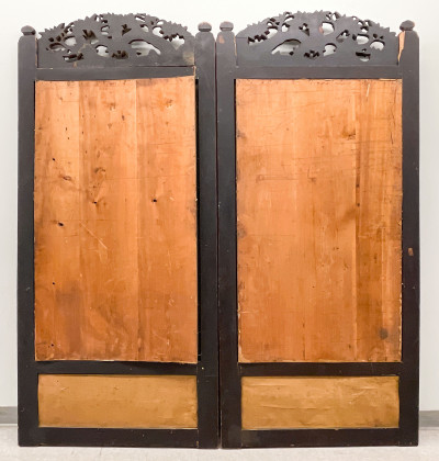 Japanese Lacquered and Carved Wood Two Panel Screen
