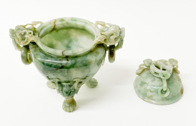 Chinese Jade Tripod Censer and Cover