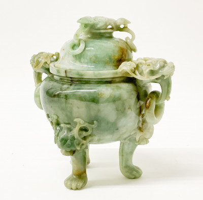 Image for Lot Chinese Jade Tripod Censer and Cover