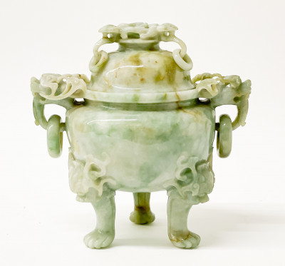 Chinese Jade Tripod Censer and Cover