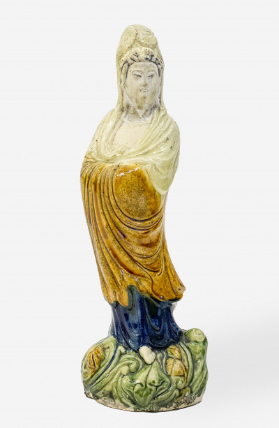 Chinese Sancai and Blue Glazed Figure of Guanyin