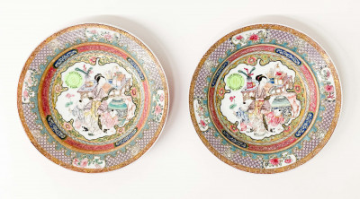 Pair of Chinese Famille Rose Ruby-Back Plates