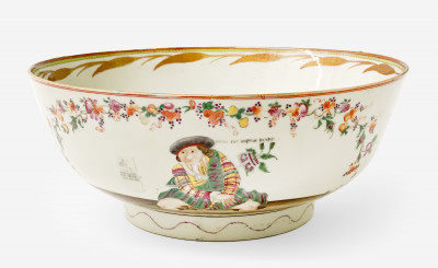 Image for Lot Chinese Export Satirical Punch Bowl, 'Sauney's Mistake'