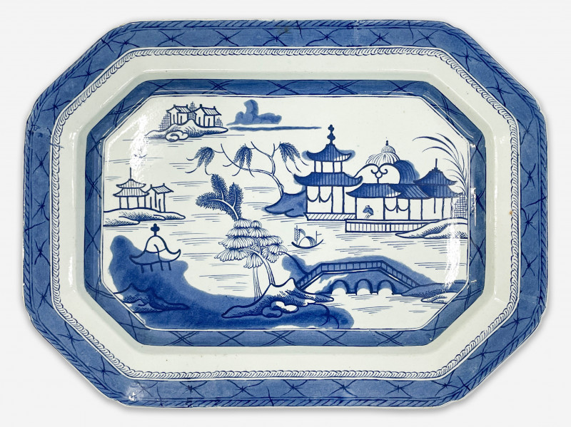 Chinese Style European Blue and White Porcelain Tray