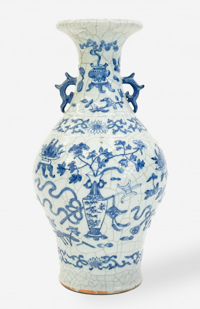 Image for Lot Chinese Porcelain Crackle Glaze Blue and White Vase