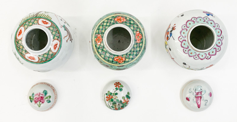Group of Three Small Chinese Porcelain Ginger Jars and Covers