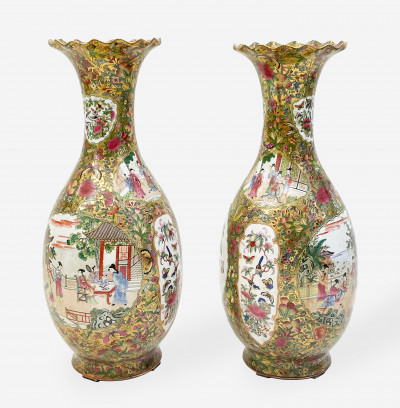 Image for Lot Pair of Chinese Famille Rose Vases
