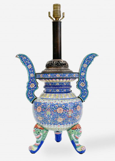 Image for Lot Chinese Canton Enamel Incense Burner mounted as lamp