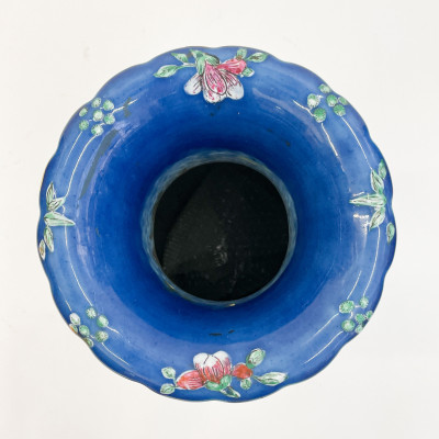 Chinese Export Blue Ground Famille Verte Vase