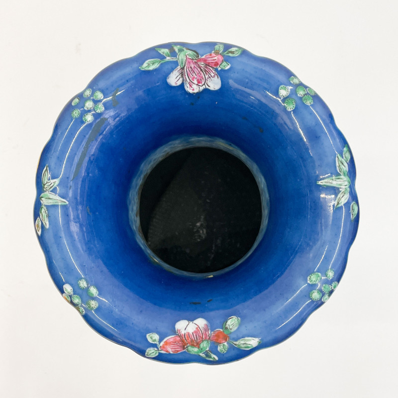 Chinese Export Blue Ground Famille Verte Vase