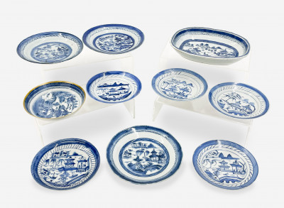 Group of Chinese Export Porcelain Blue and White Dishes