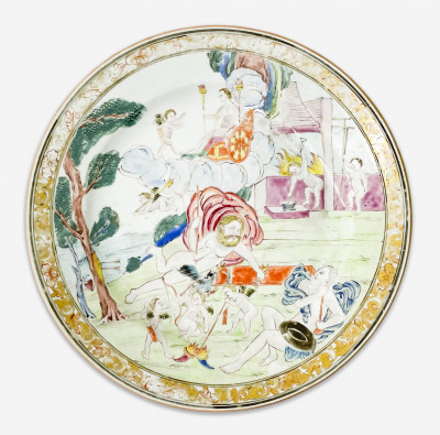 Image for Lot Chinese Export Porcelain Allegorical Plate