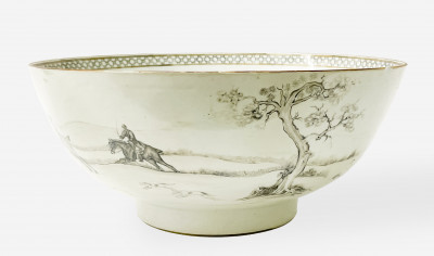 Image for Lot Large Chinese Export Grisaille Punch Bowl
