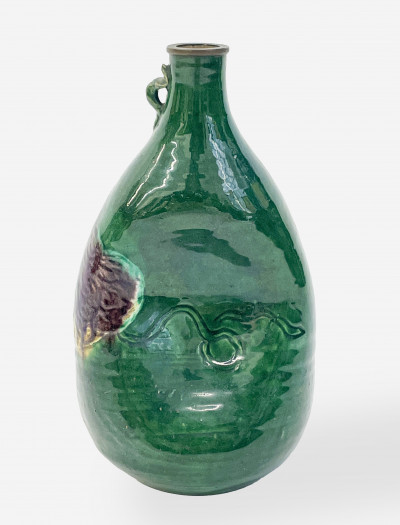 Image for Lot Japanese Art Pottery Emerald Green Vase